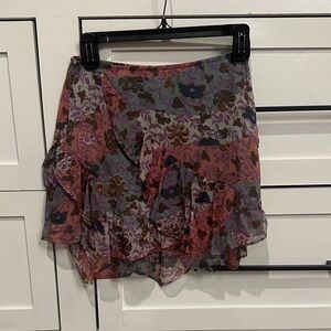 Free People Asymmetrical Floral Skirt - Pink and Purple